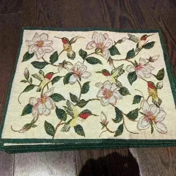 Vintage set of 3 hummingbird embroidered  placemats - Picture 1 of 7